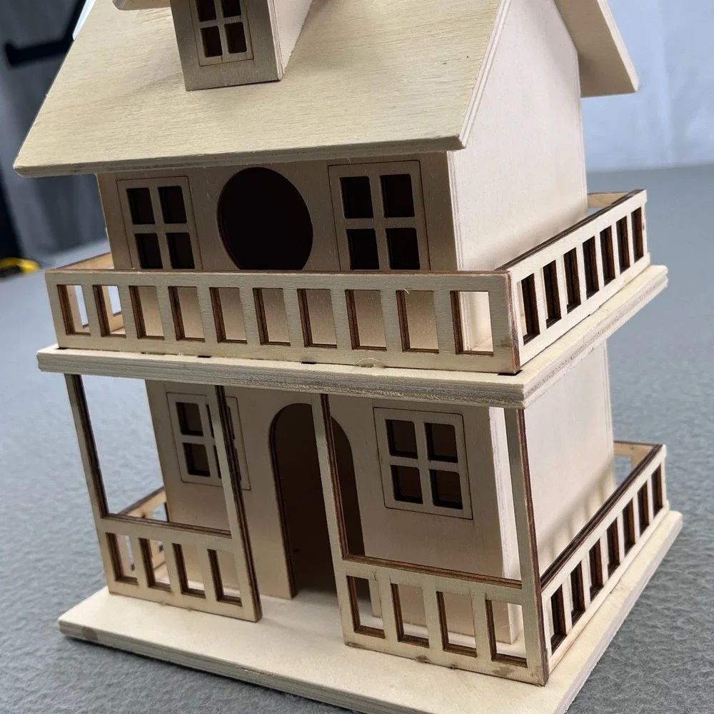 Unfinished Wood Two Story Birdhouse Hanging Garden Decor DIY Craft Natural 7.5in